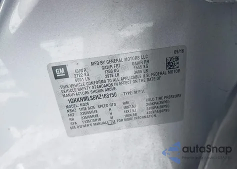 2017 GMC Acadia Slt-1 z USA, uszkodzony, nr VIN 1GKKNMLS6HZ163150